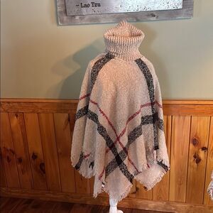 NWOT Cozy Plaid Turtleneck Poncho Sweater